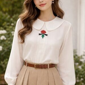 Vintage 90s’ Beechers Brook Off-white Blouse Peter Pan Collared & Pintuck Pleats